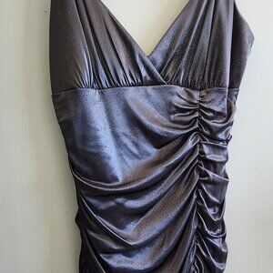 Vintage Y2K Gray Shimmer & Sparkle Ruched Mini Dress